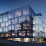 Illustrasjon av kontorbygg med glassfasader