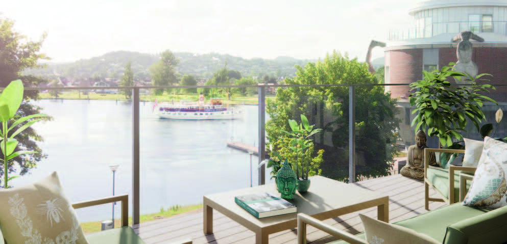 Illustrasjonsbilde fra veranda mot elv med båt