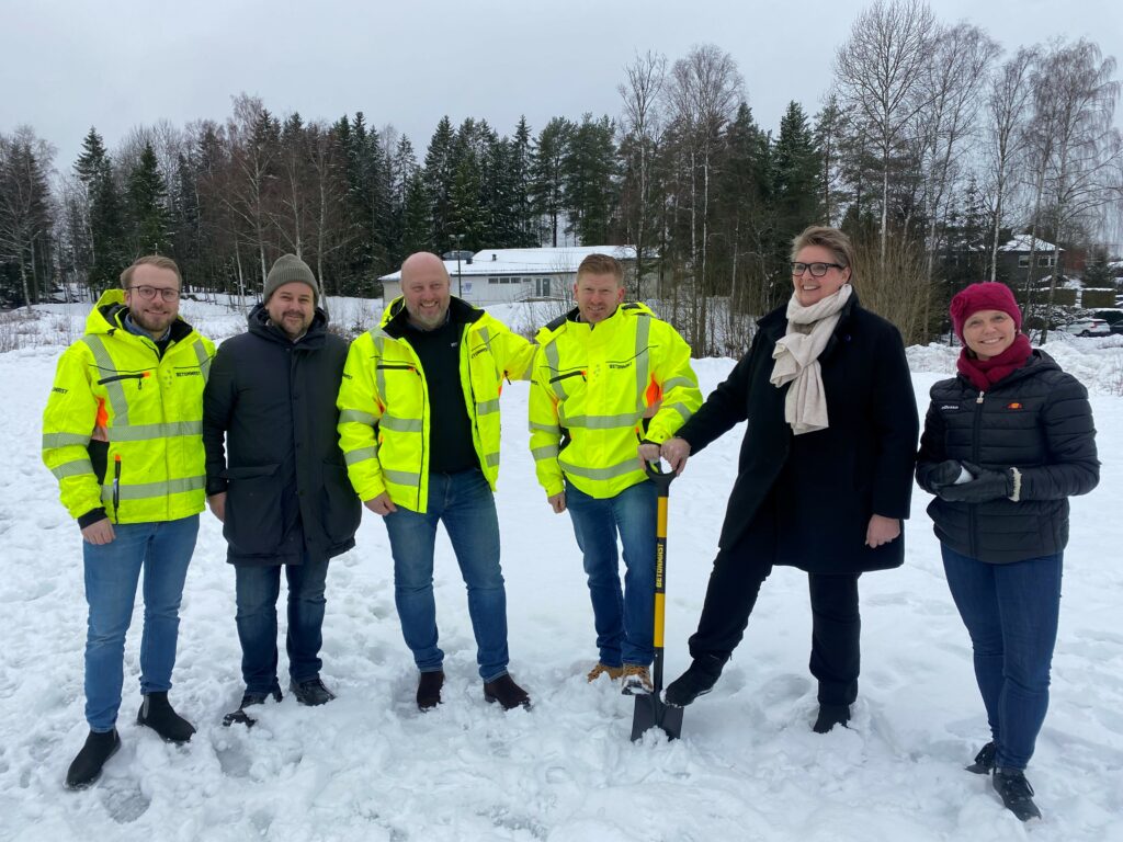 seks personer, vinter, snø